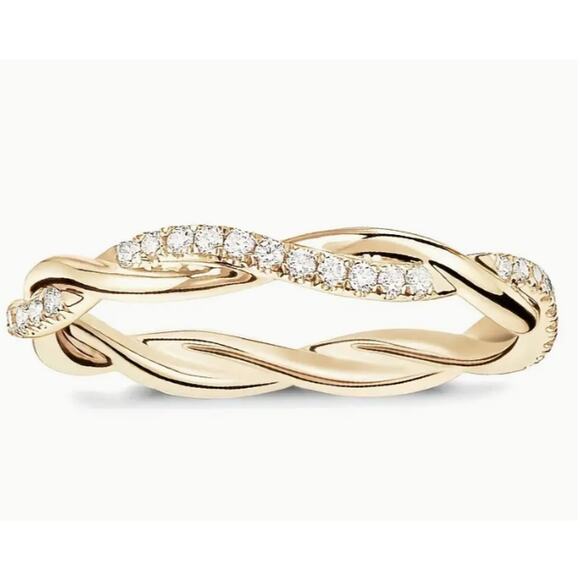 Twisted Golden Cubic Zirconia Delicate Fashion Stackable Twist Band Ring Size 9 - Picture 5 of 5